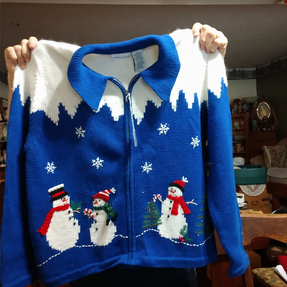 Croft & Barrow Snowman Blue & White Sweater  Sz L